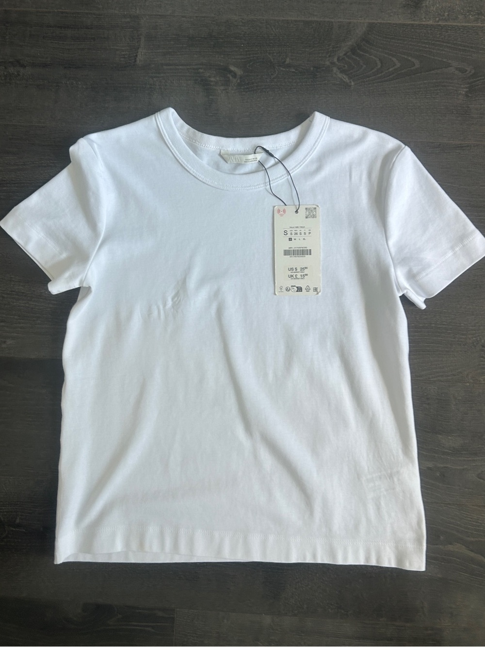 Zara NWT Basic White Short Sleeve Crew Neck T-Shirt Size S